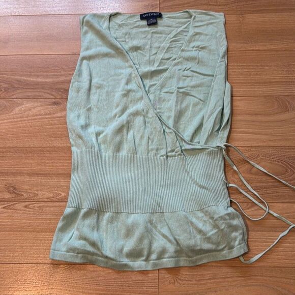 Ann Taylor Silk Turquoise Tie Top Size Medium - Picture 1 of 8